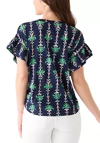 Petite Short Flutter Sleeve Printed T-Shirt