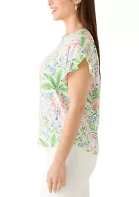 Petite Short Flutter Sleeve Printed T-Shirt
