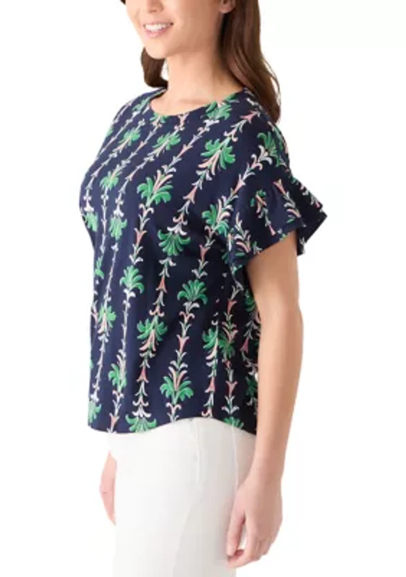 Petite Short Flutter Sleeve Printed T-Shirt