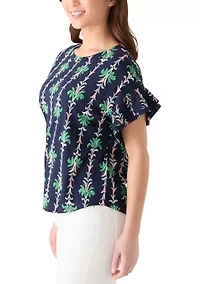 Petite Short Flutter Sleeve Printed T-Shirt