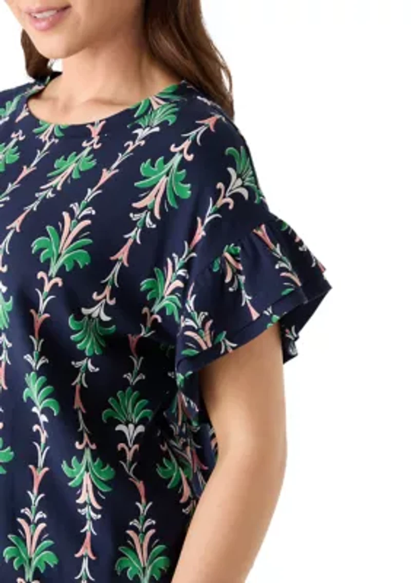 Petite Short Flutter Sleeve Printed T-Shirt