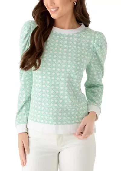 Petite Long Puff Sleeve Printed Sweatshirt