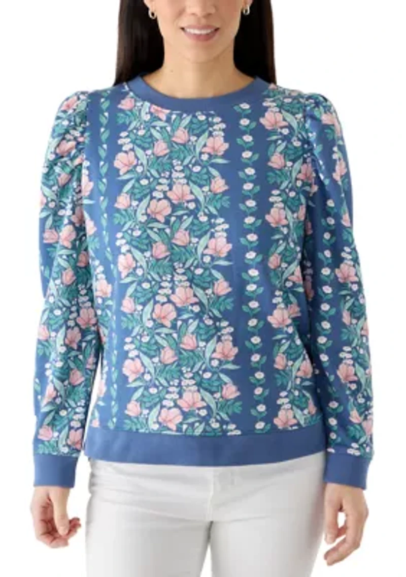Petite Long Puff Sleeve Printed Sweatshirt