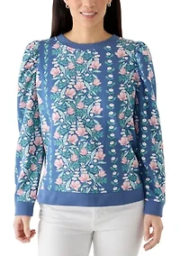 Petite Long Puff Sleeve Printed Sweatshirt