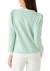 Petite Long Puff Sleeve Printed Sweatshirt