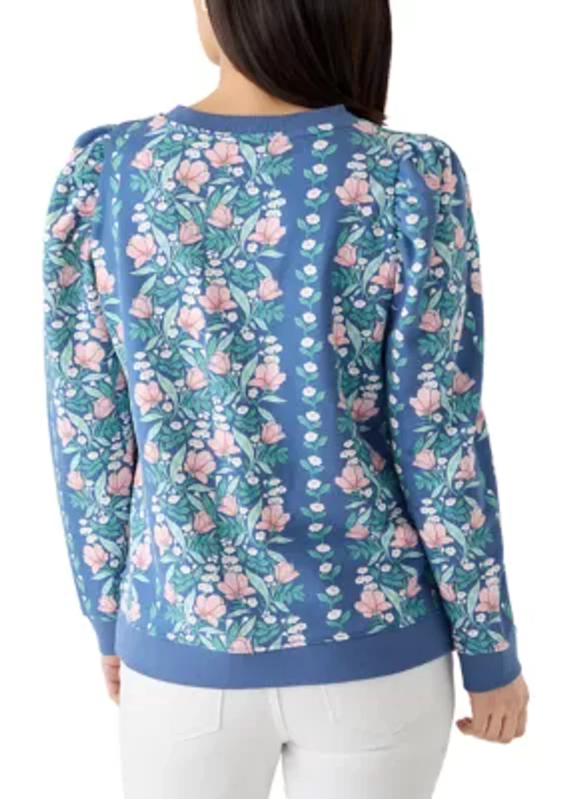 Petite Long Puff Sleeve Printed Sweatshirt