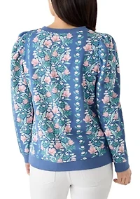 Petite Long Puff Sleeve Printed Sweatshirt