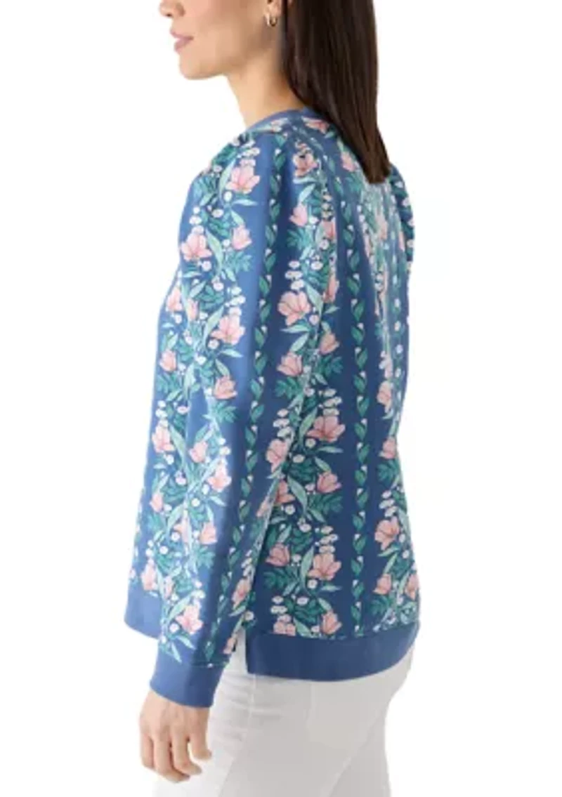 Petite Long Puff Sleeve Printed Sweatshirt