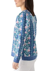 Petite Long Puff Sleeve Printed Sweatshirt