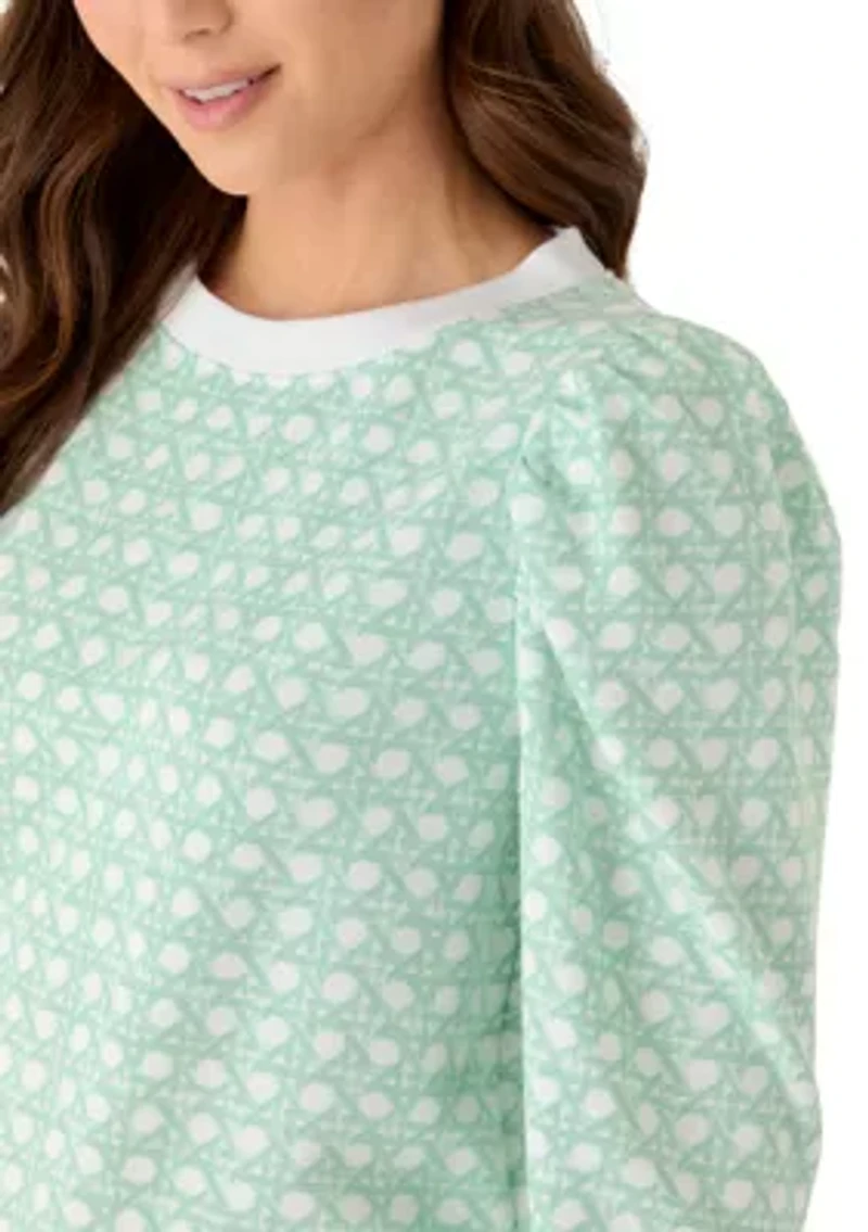 Petite Long Puff Sleeve Printed Sweatshirt