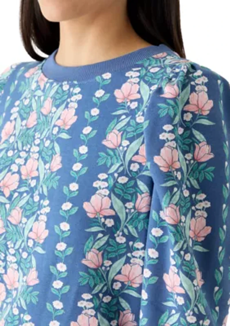 Petite Long Puff Sleeve Printed Sweatshirt