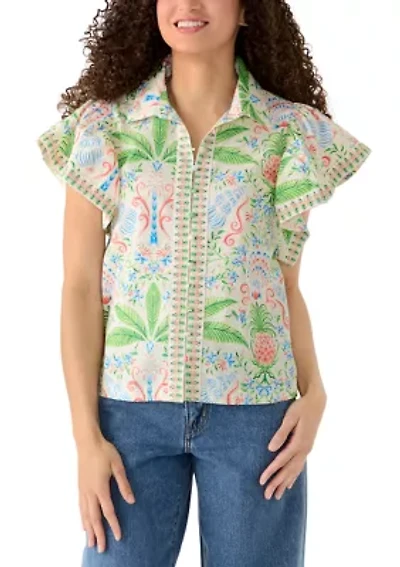 Petite Short Flutter Sleeve Poplin Top