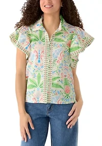 Petite Short Flutter Sleeve Poplin Top