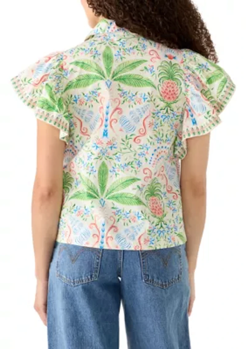 Petite Short Flutter Sleeve Poplin Top