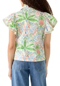 Petite Short Flutter Sleeve Poplin Top