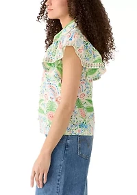 Petite Short Flutter Sleeve Poplin Top