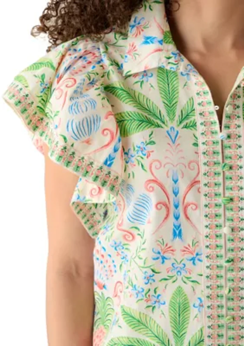 Petite Short Flutter Sleeve Poplin Top