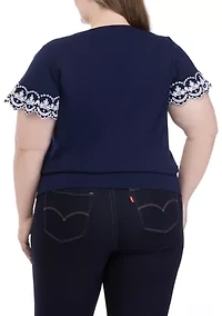 Plus Embroidered Scallop Sleeve Top