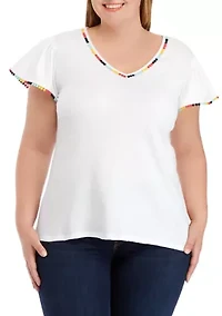 Plus Short Sleeve Pom Trim T-Shirt