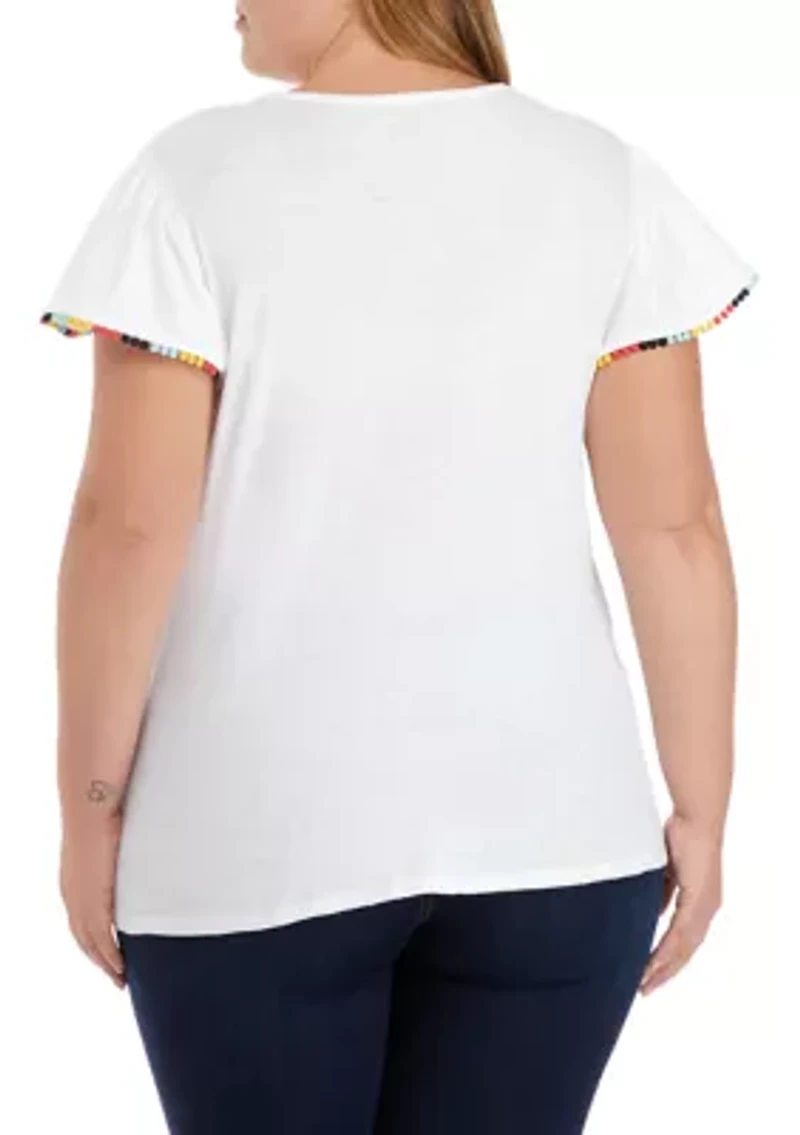 Plus Short Sleeve Pom Trim T-Shirt