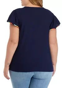 Plus Short Sleeve Pom Trim T-Shirt