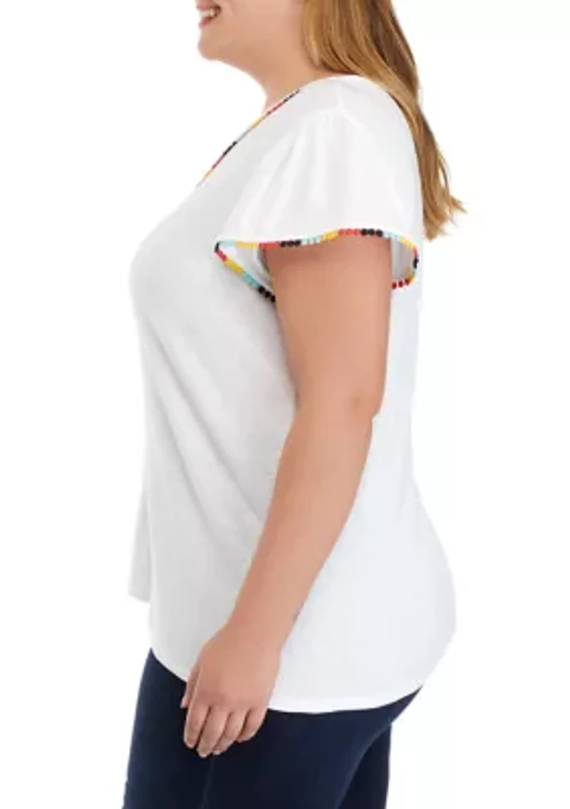 Plus Short Sleeve Pom Trim T-Shirt