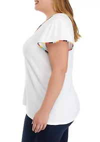 Plus Short Sleeve Pom Trim T-Shirt