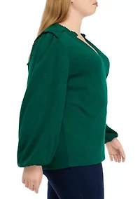 Plus Blouson Sleeve Smock V-Neck Top