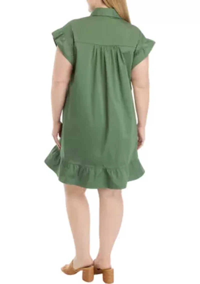 Plus Flutter Sleeve Button Down Dress