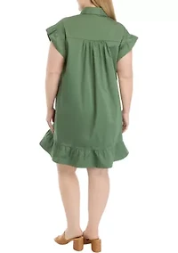 Plus Flutter Sleeve Button Down Dress