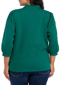 Plus 3/4 Sleeve Ruffle Neck Top