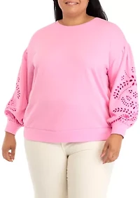 Plus Eyelet Sleeve Sweatshirt