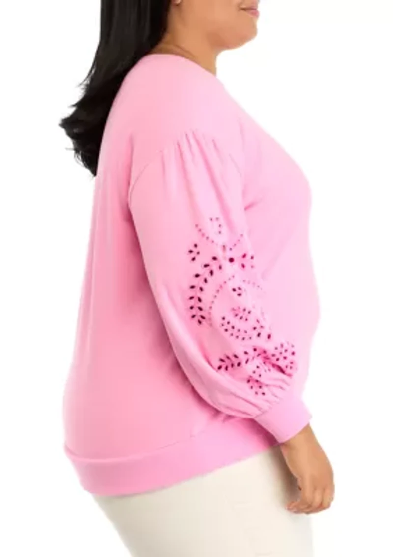 Plus Eyelet Sleeve Sweatshirt