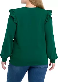 Plus Long Sleeve Ruffle Trim Top