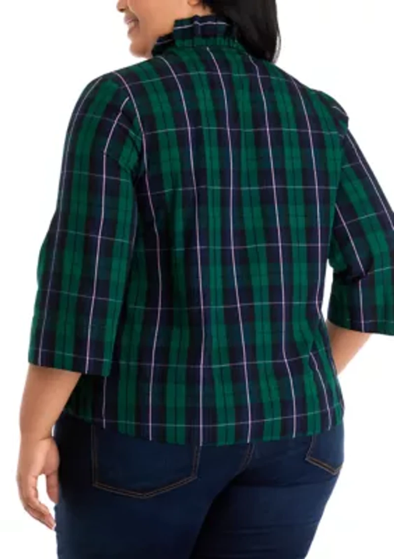 Plus Ruffle Neck Yarn Dyed Top
