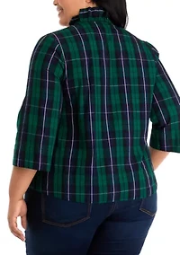 Plus Ruffle Neck Yarn Dyed Top