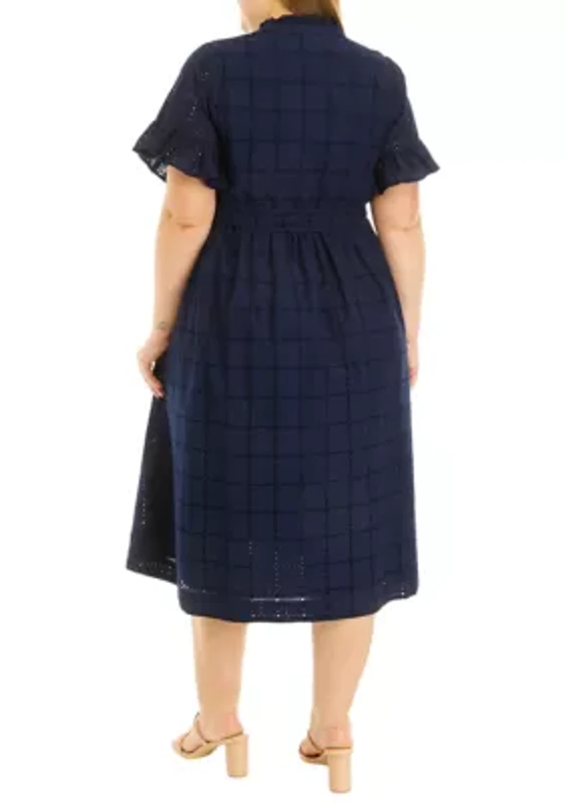 Plus Button Front Eyelet Dress