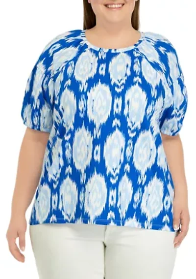 Plus Printed Puff Sleeve Top