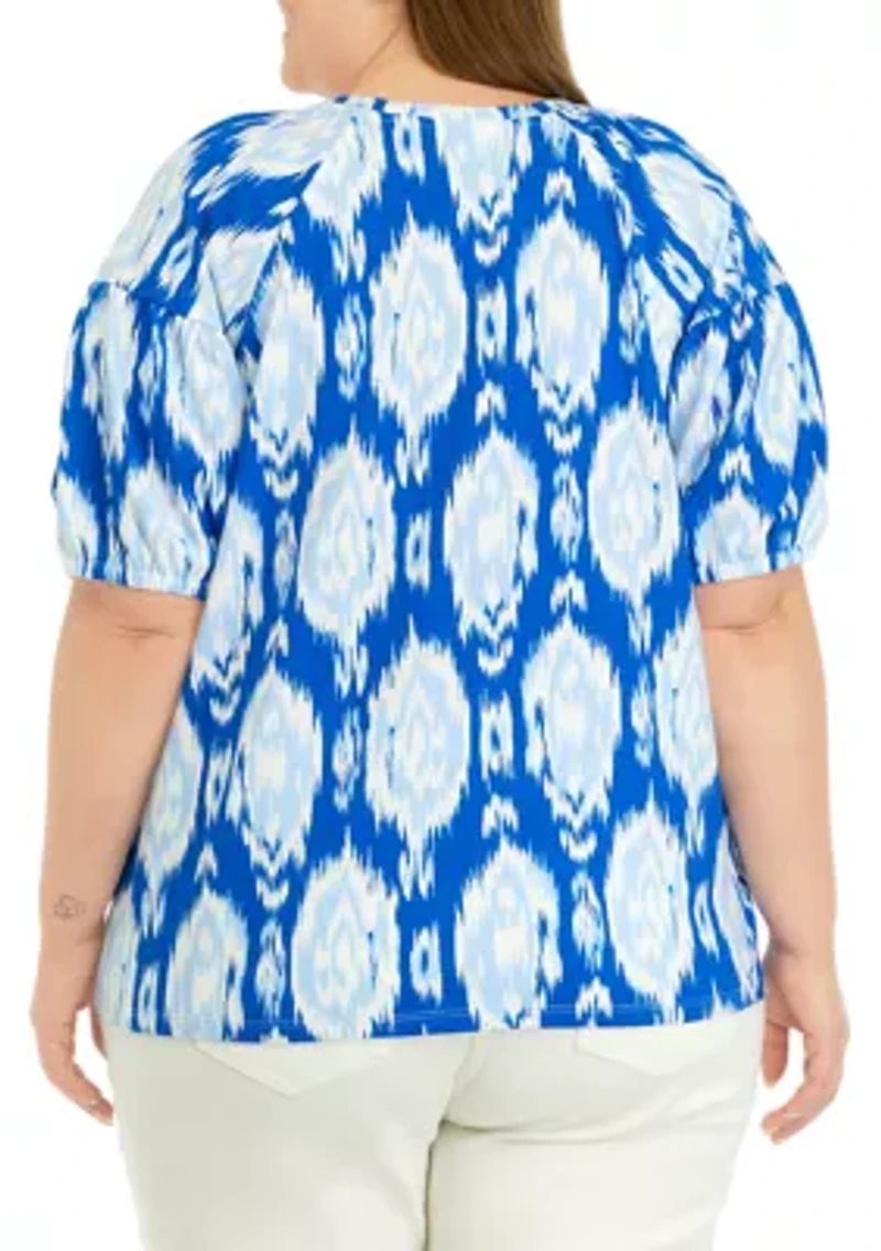Plus Printed Puff Sleeve Top