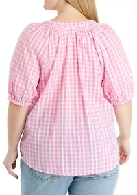 Plus Printed Peasant Top