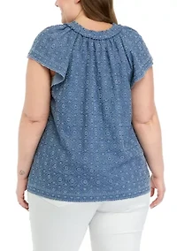 Plus Short Sleeve Eyelet Top