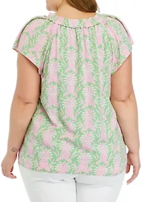 Plus Raglan Sleeve Printed Top