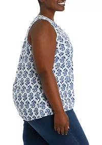 Plus Floral Printed Peasant Top