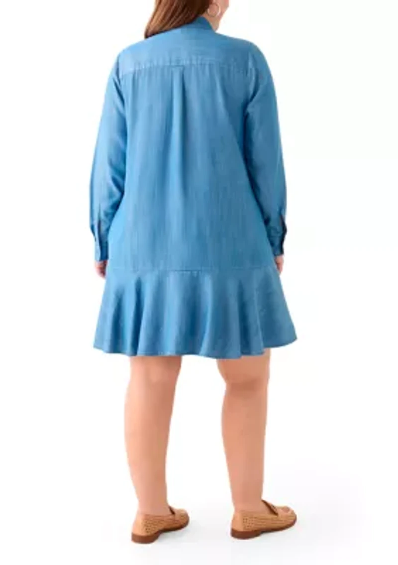 Plus Long Sleeve Flounce Hem Dress Shirt