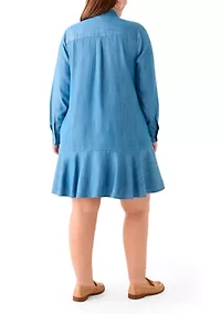 Plus Long Sleeve Flounce Hem Dress Shirt