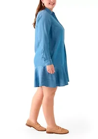 Plus Long Sleeve Flounce Hem Dress Shirt