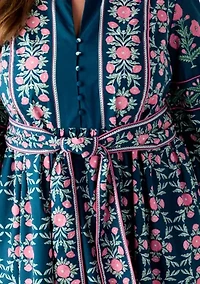 Plus  Puff Sleeve Printed Midi Dress