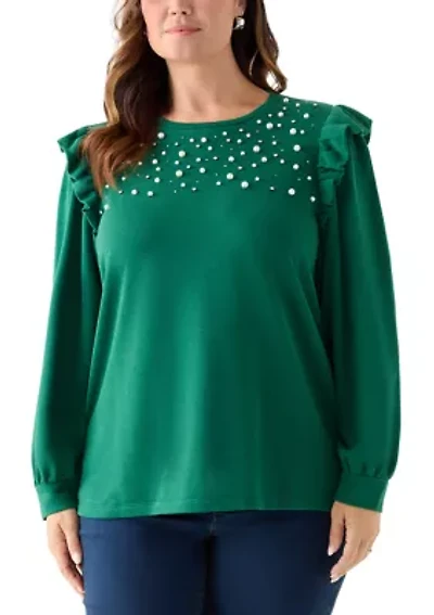 Plus Long Sleeve Ruffle Embellished Top
