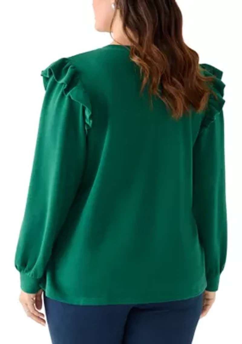 Plus Long Sleeve Ruffle Embellished Top