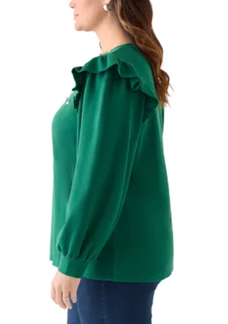 Plus Long Sleeve Ruffle Embellished Top